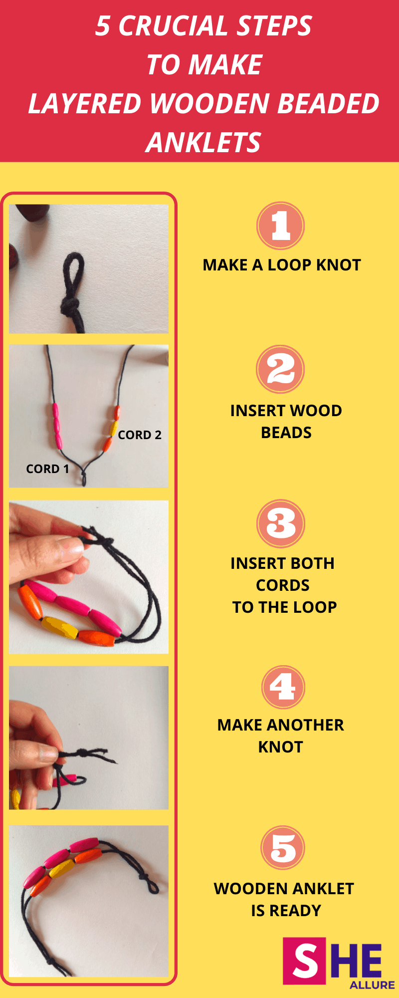 Learn to Make Layered Wooden Bead Anklets in 5 Steps